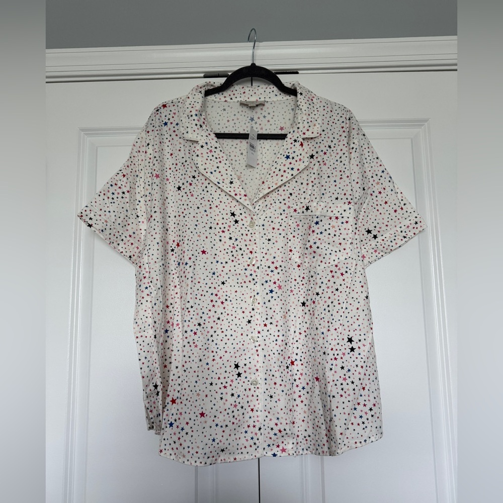 LOFT Women’s Sleep Pajama Top Red White and Blue Stars Size XXL NWT